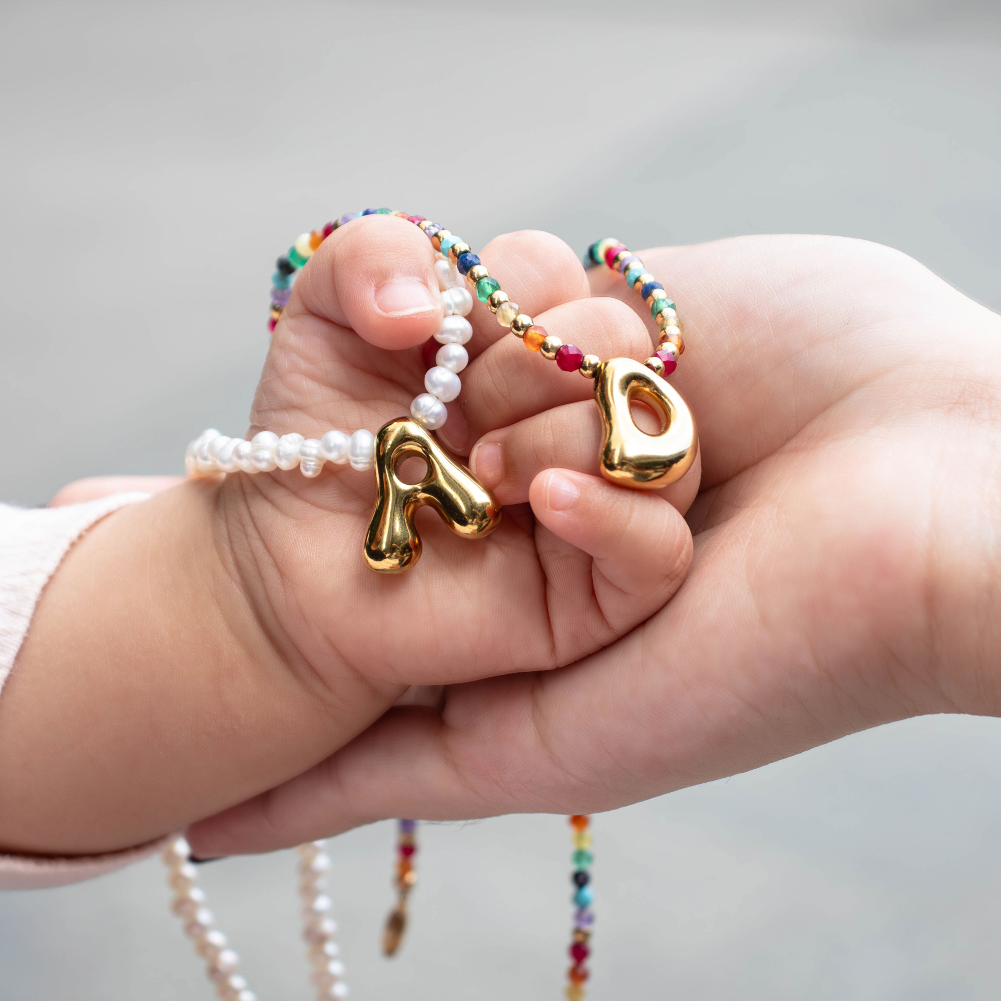 Rainbow Bubble Letter Initial Necklace