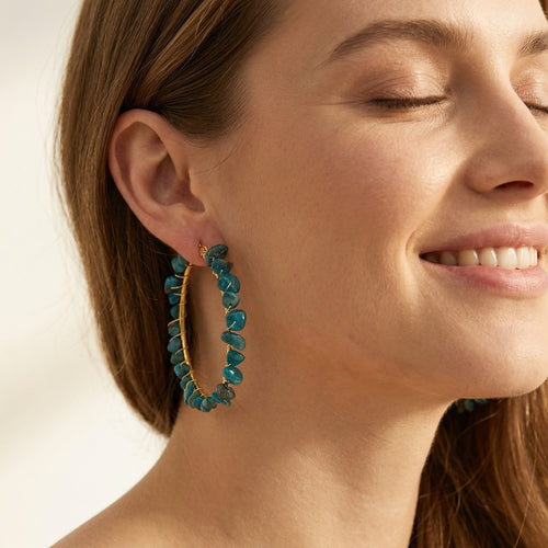 Azure Tide Apatite Hoop Earrings