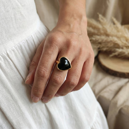 Bold Heart Obsidian Ring