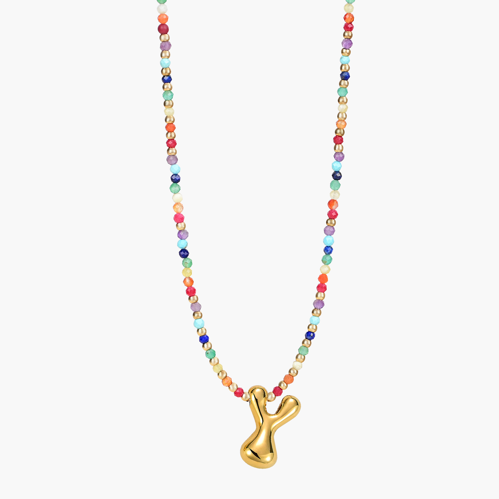 Rainbow Bubble Letter Initial Necklace