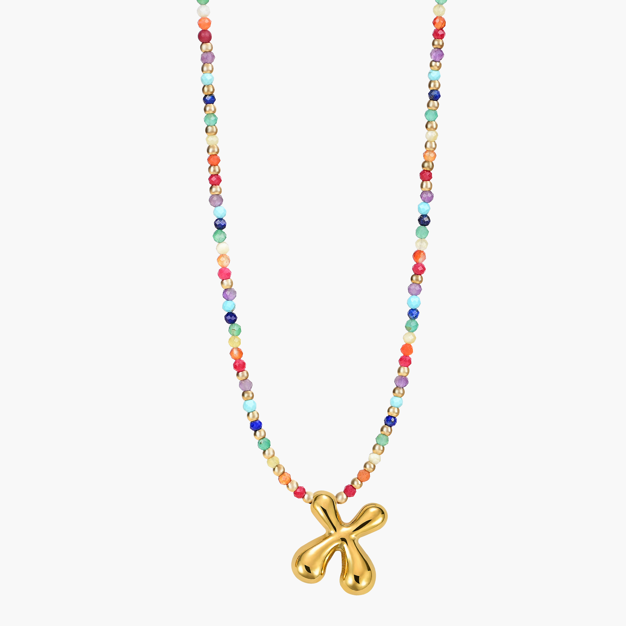Rainbow Bubble Letter Initial Necklace