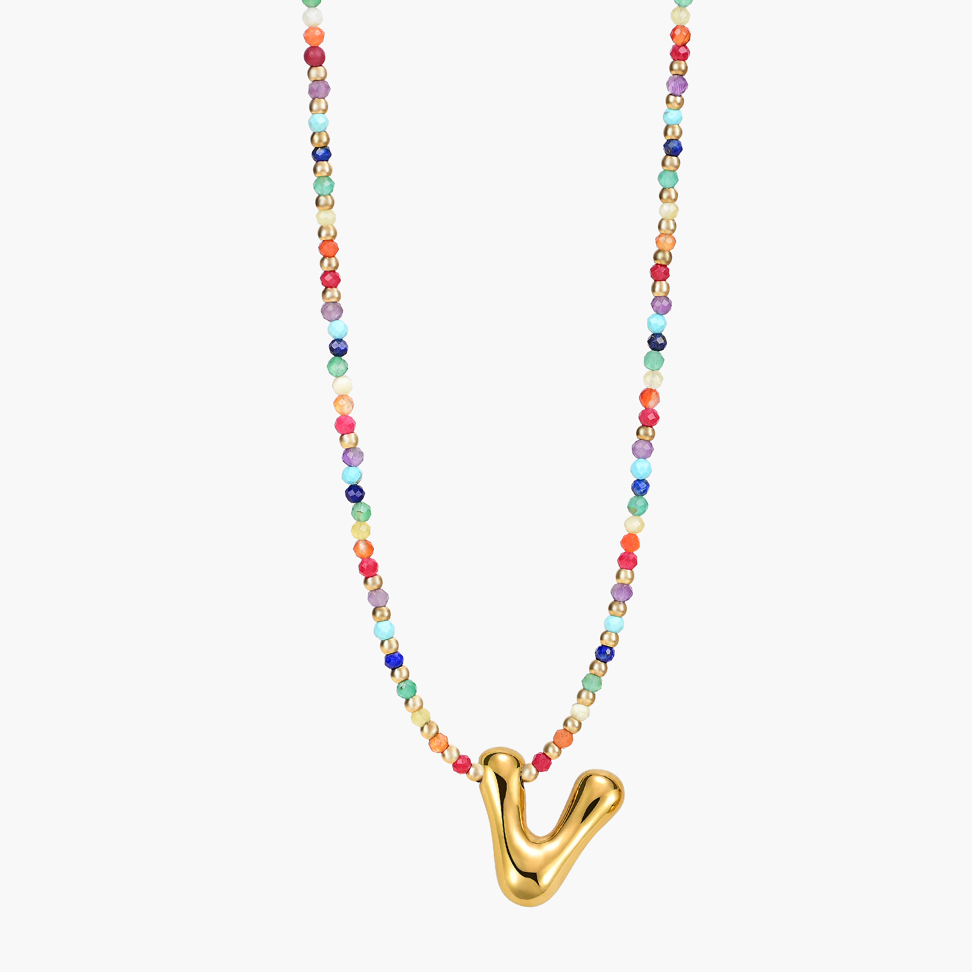 Rainbow Bubble Letter Initial Necklace