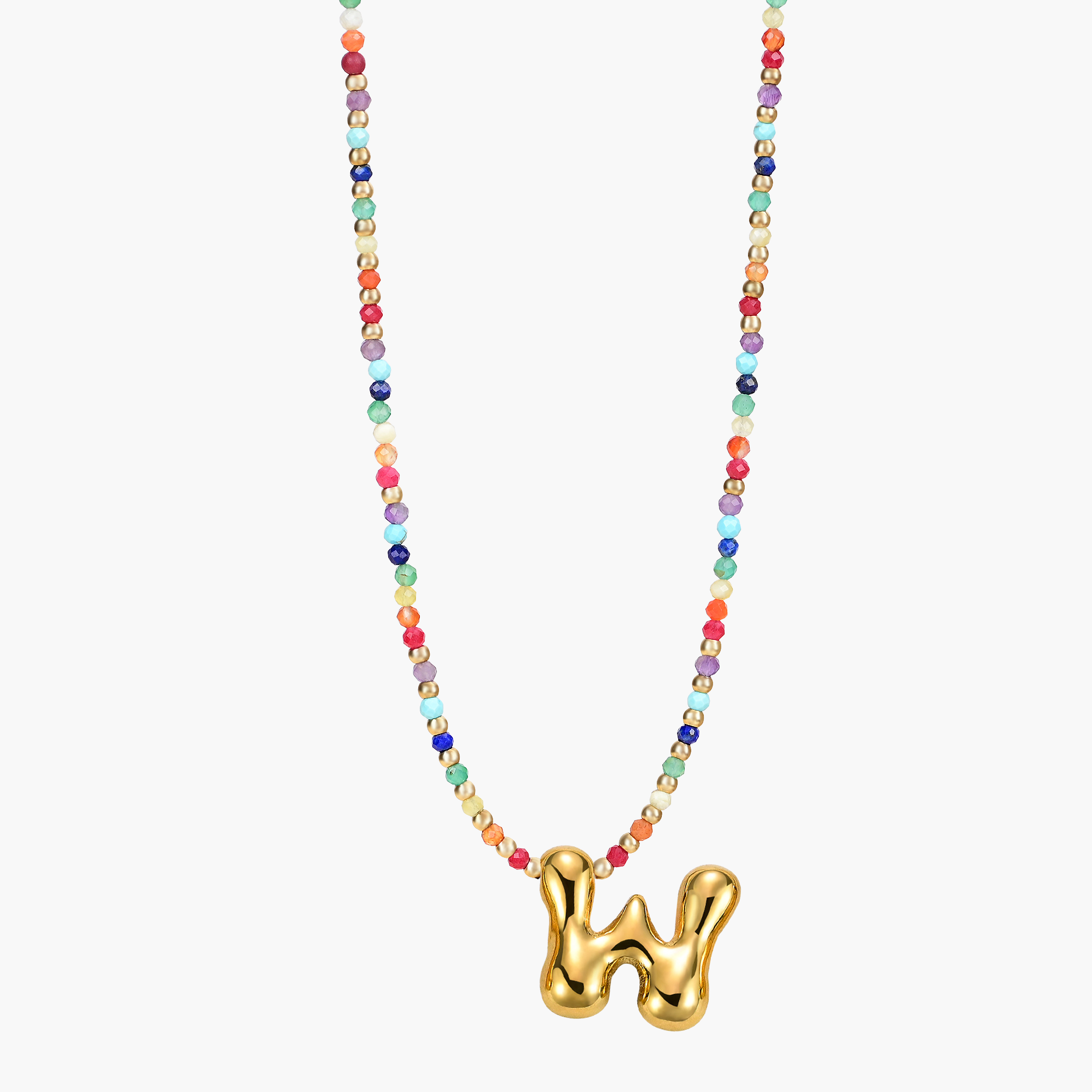 Rainbow Bubble Letter Initial Necklace