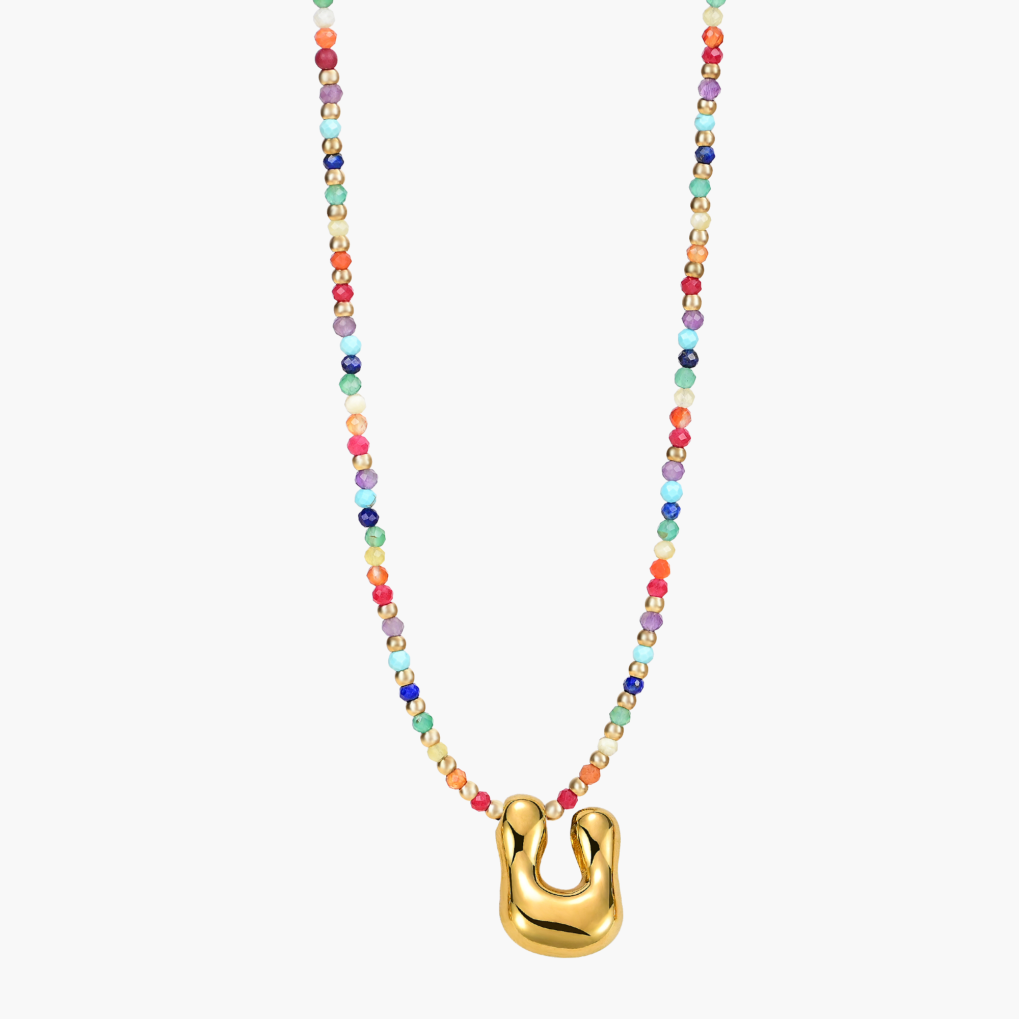 Rainbow Bubble Letter Initial Necklace