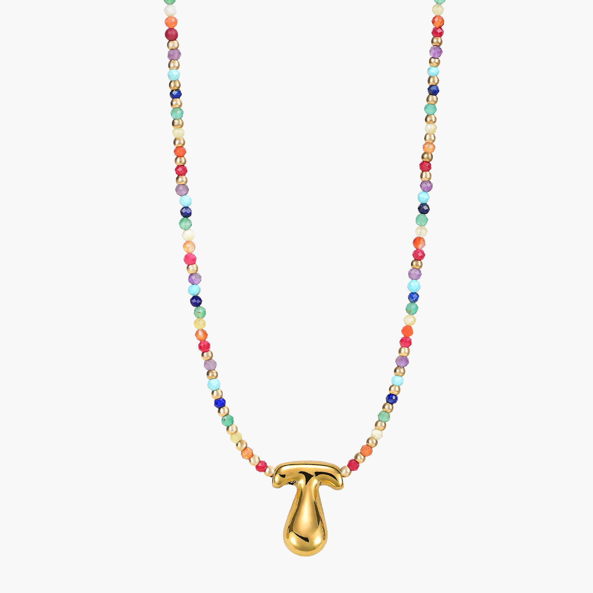 Rainbow Bubble Letter Initial Necklace