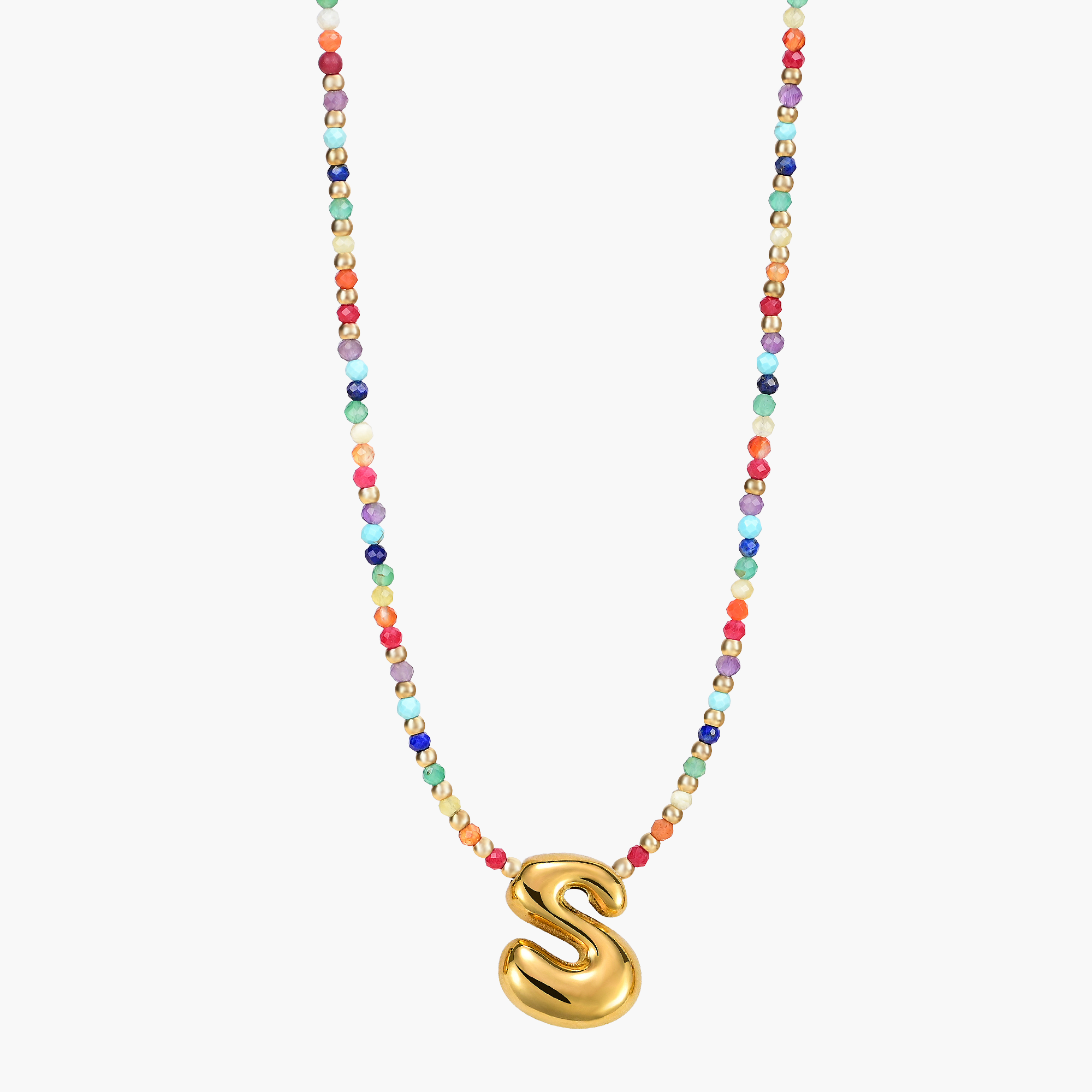 Rainbow Bubble Letter Initial Necklace