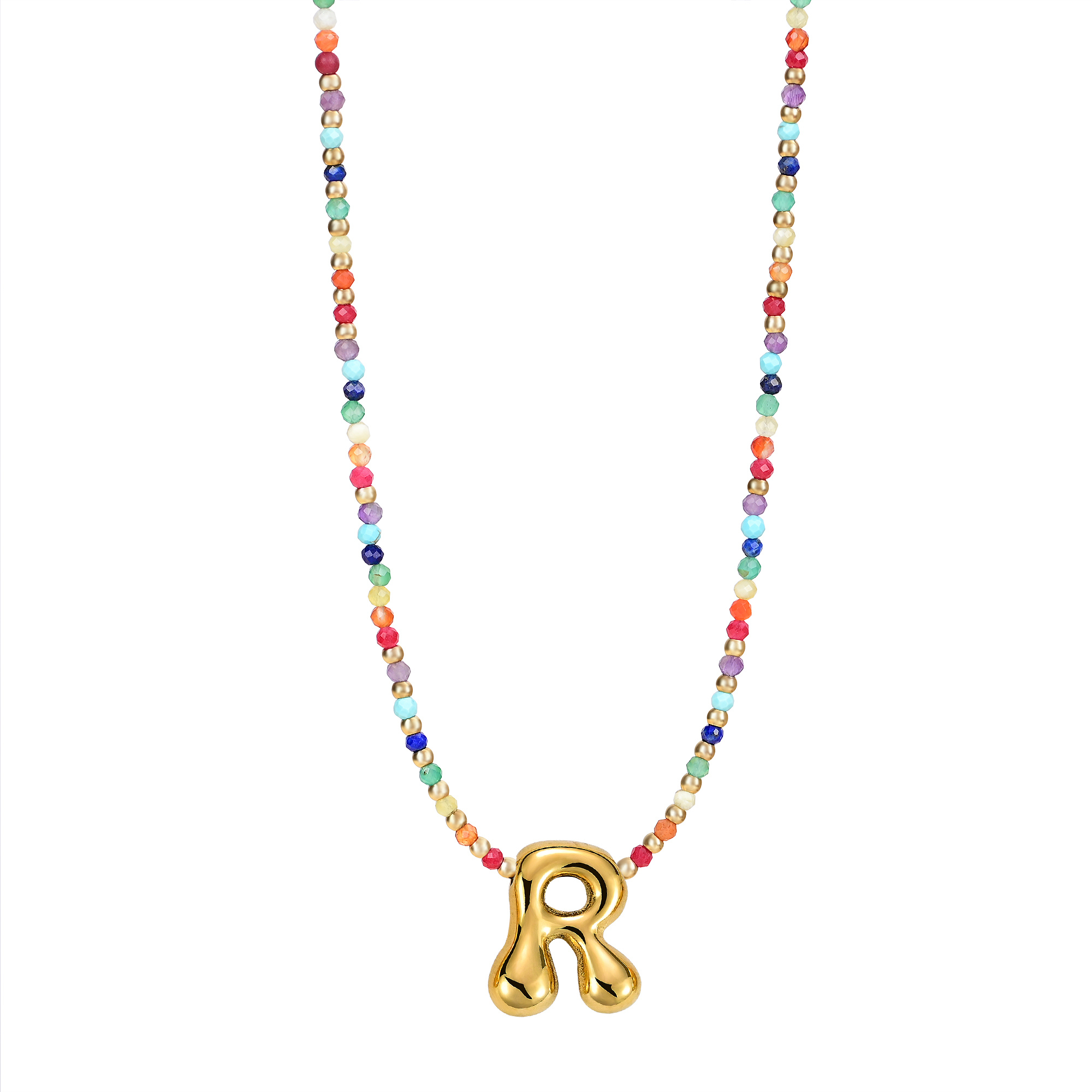 Rainbow Bubble Letter Initial Necklace