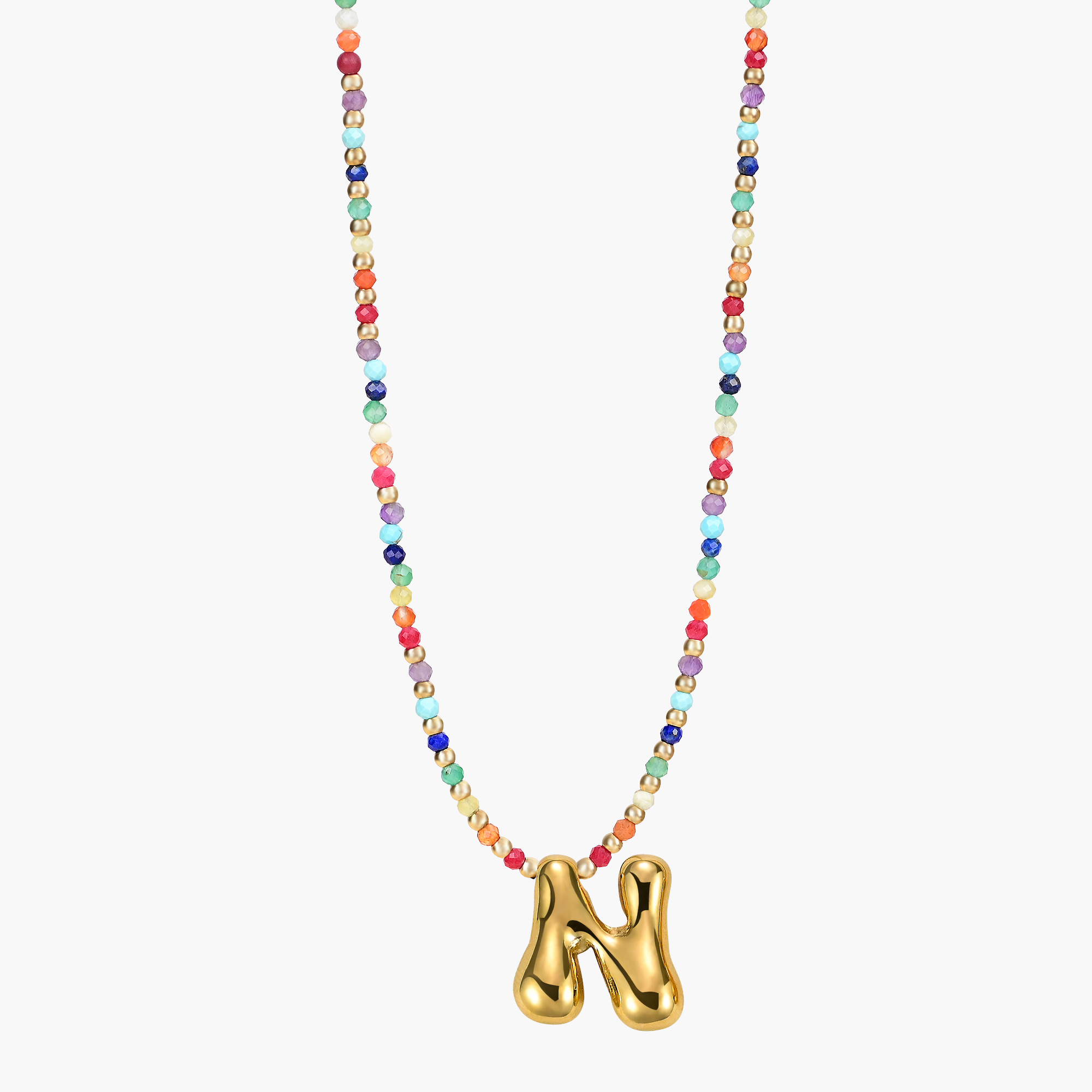 Rainbow Bubble Letter Initial Necklace