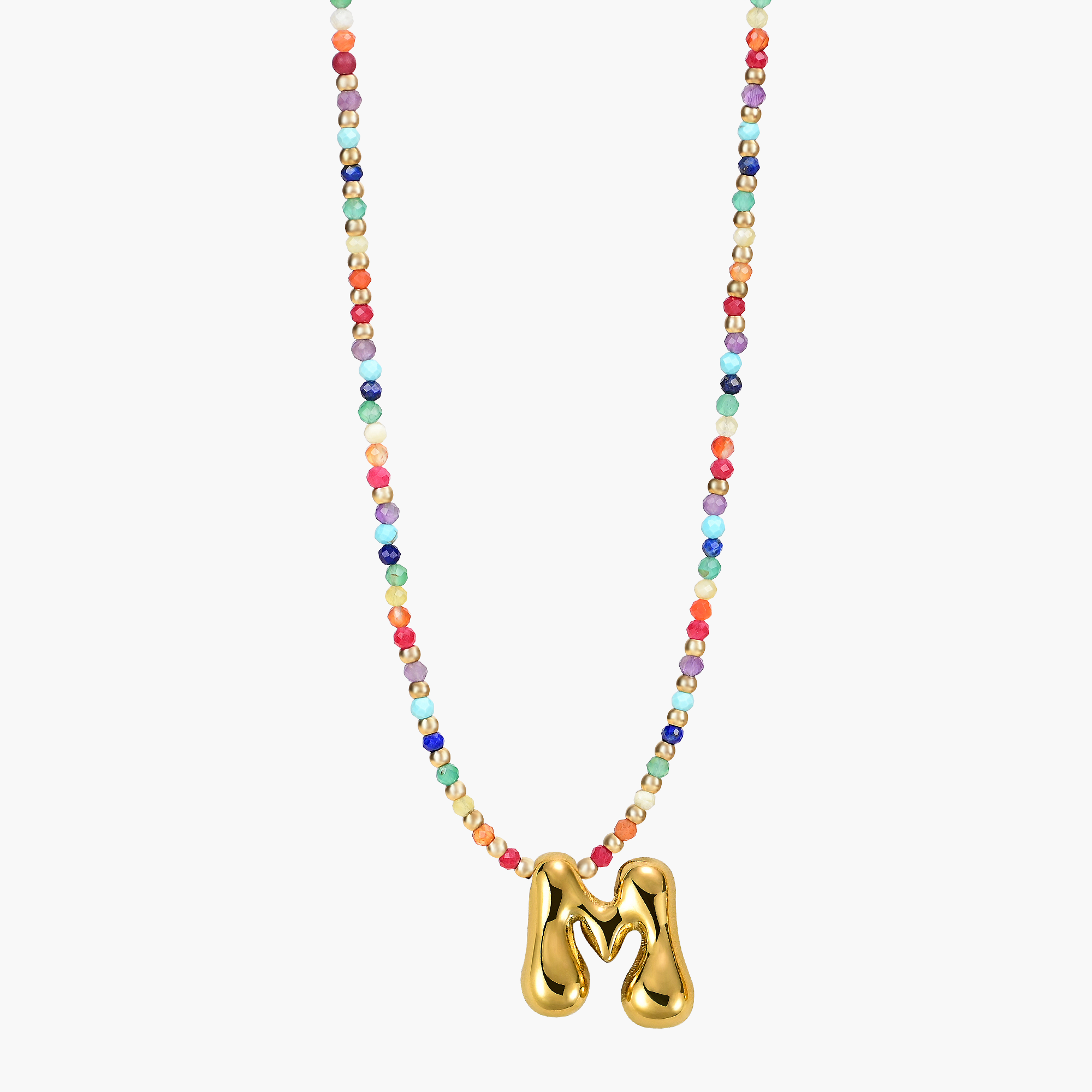 Rainbow Bubble Letter Initial Necklace