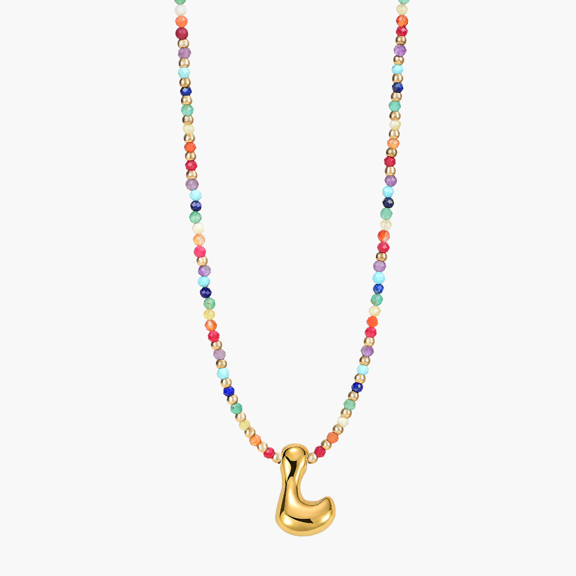 Rainbow Bubble Letter Initial Necklace