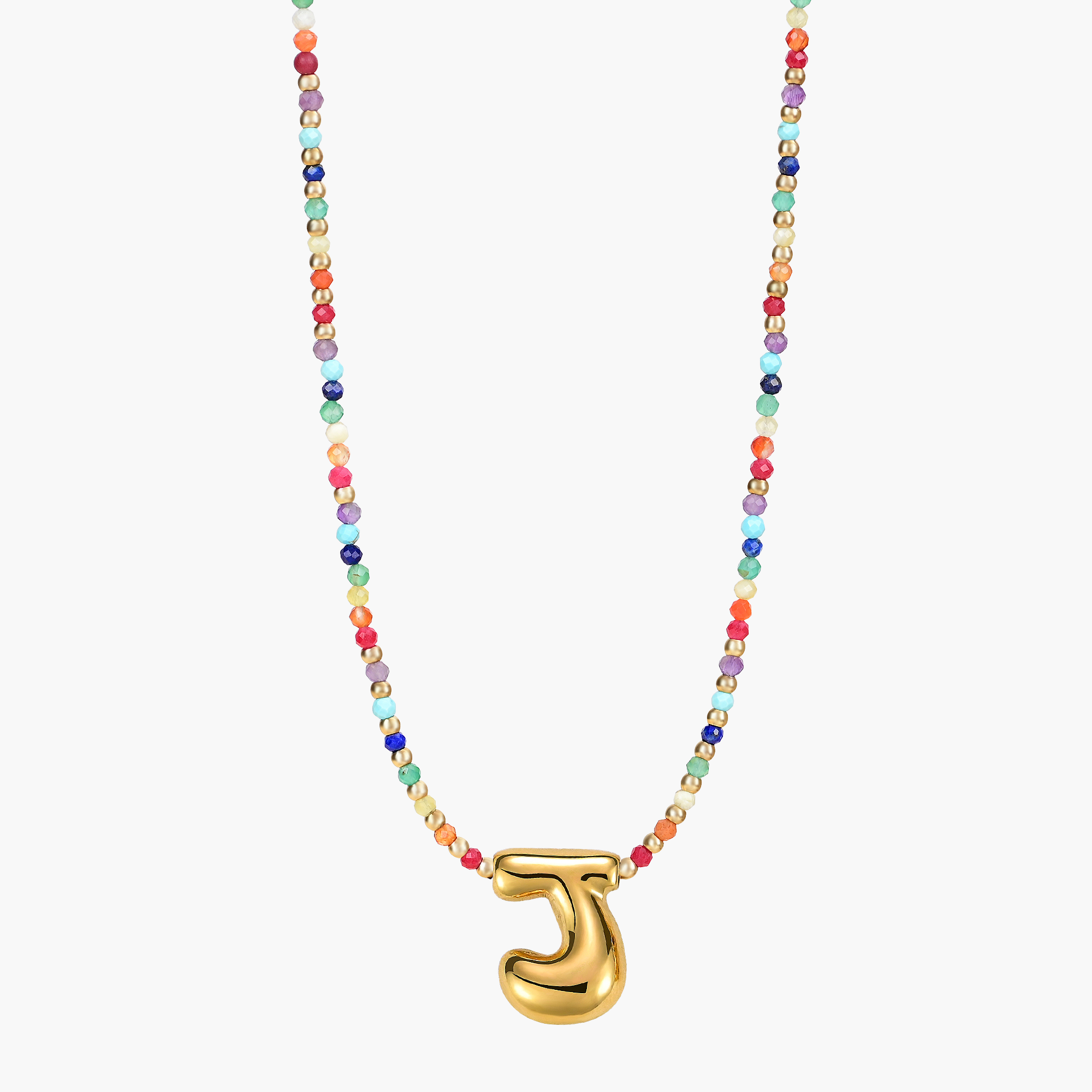 Rainbow Bubble Letter Initial Necklace