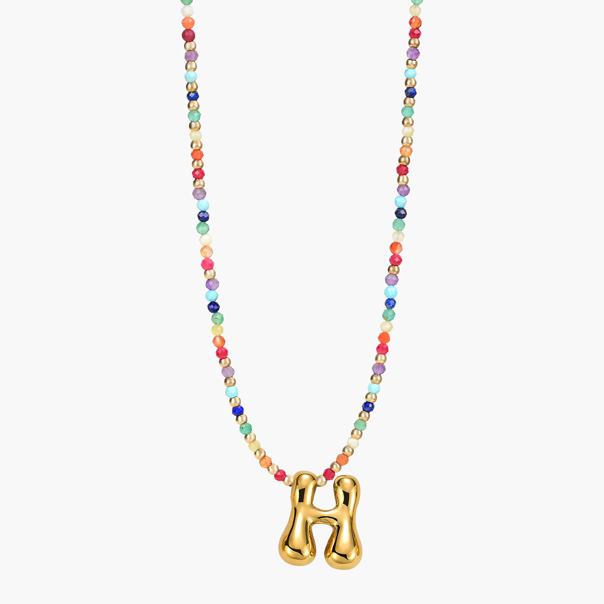 Rainbow Bubble Letter Initial Necklace