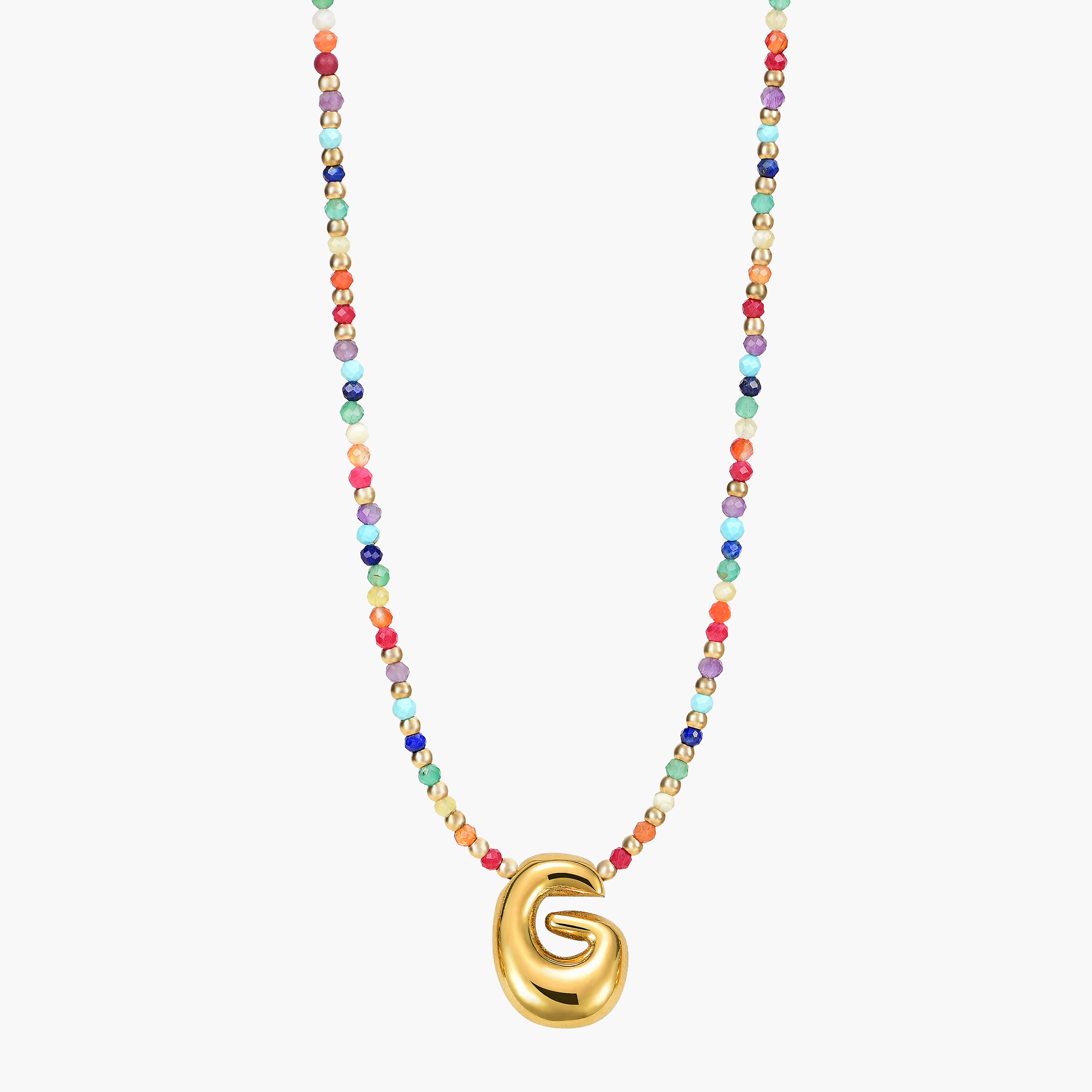 Rainbow Bubble Letter Initial Necklace
