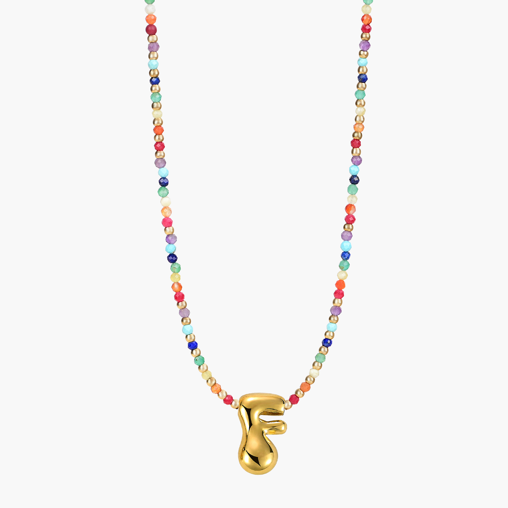 Rainbow Bubble Letter Initial Necklace