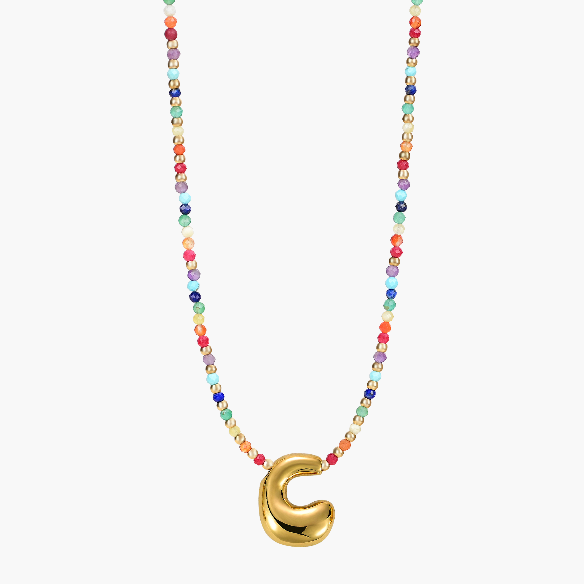 Rainbow Bubble Letter Initial Necklace