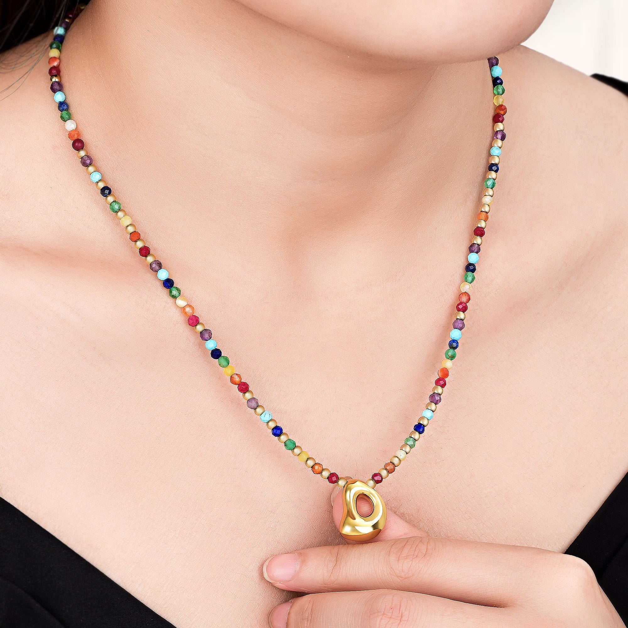Rainbow Bubble Letter Initial Necklace