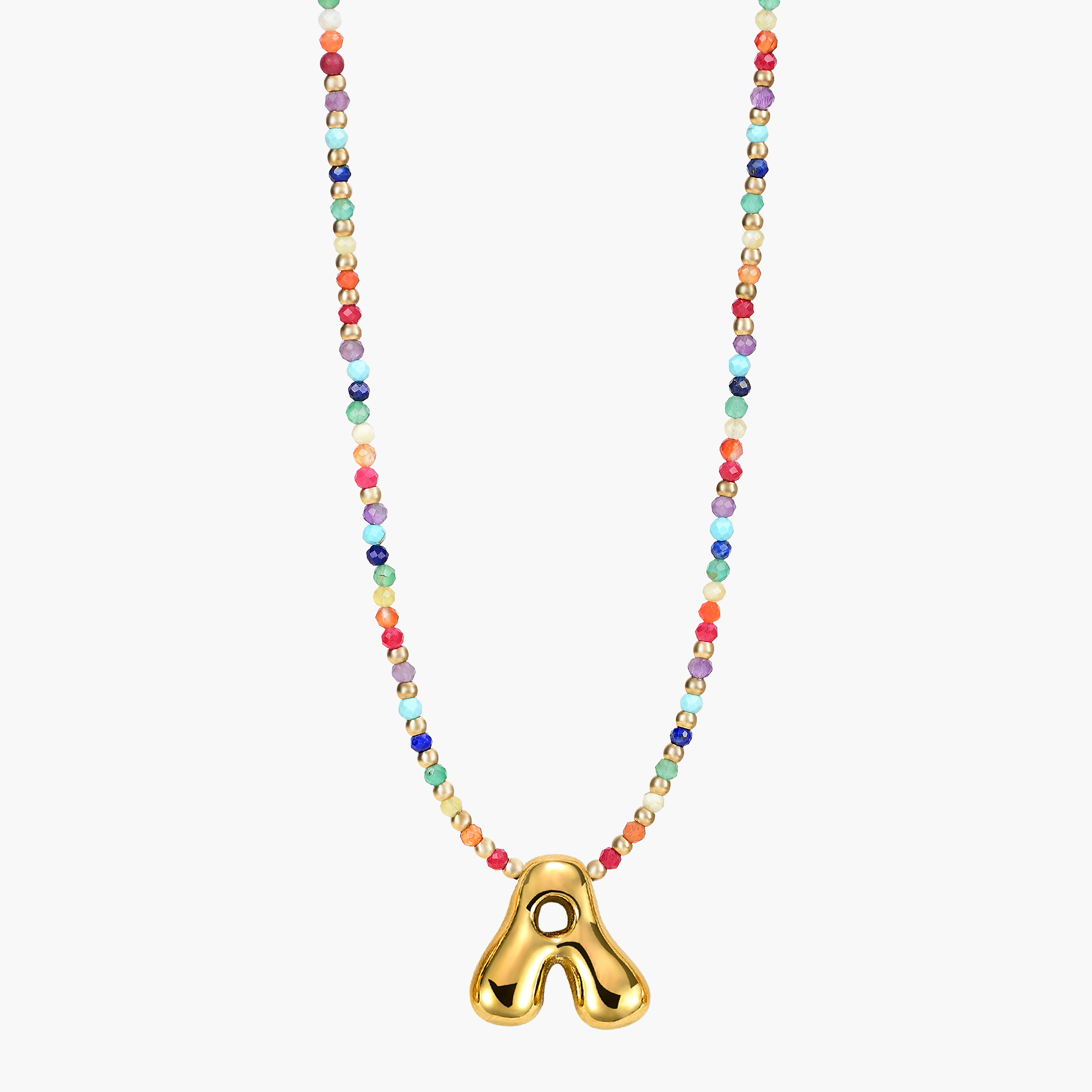 Rainbow Bubble Letter Initial Necklace