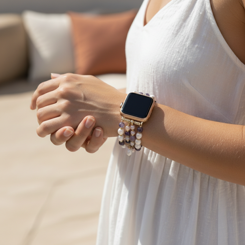 Amethyst Pearl Cluster Stretch Apple Watch Strap